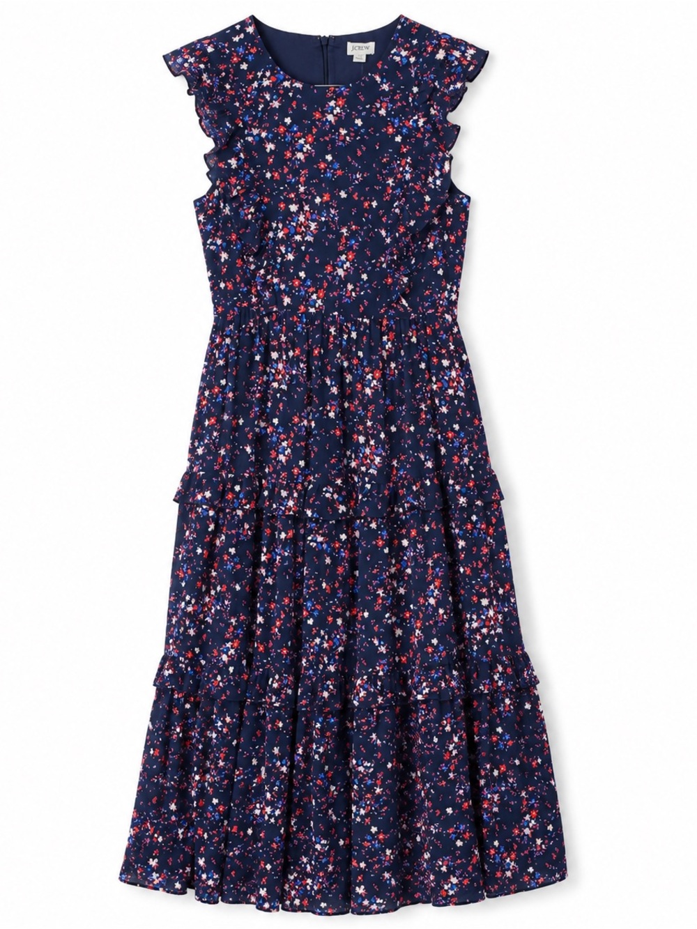 NWT J.Crew Floral Tiered Maxi Dress Navy Red White Size 4